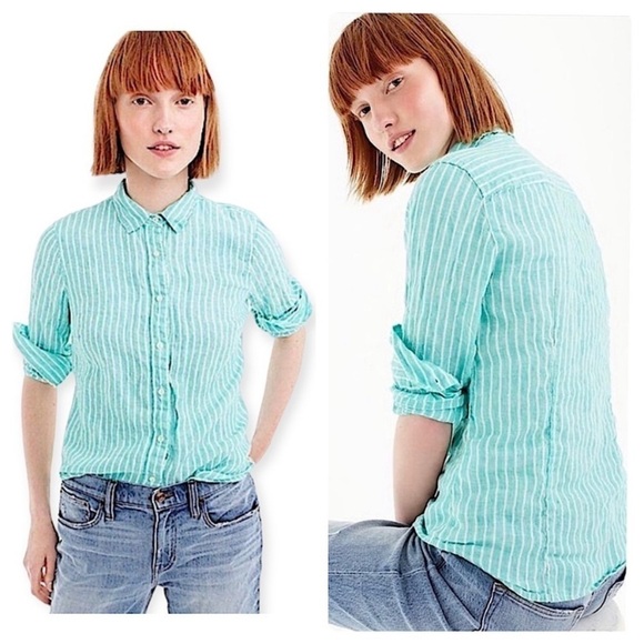 J Crew Irish Linen Baird McNutt Striped Button Down Shirt Sz 00 - Picture 1 of 9